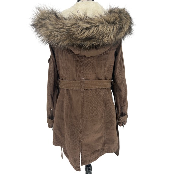 Hei Hei Brunswick Anorak Jacket Anthropologie Brown Patterned Fur Hood XS EUC - Picture 6 of 8